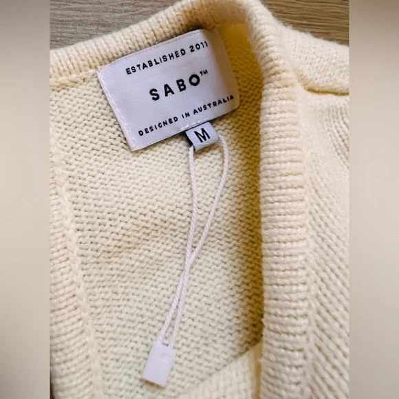 SABO Australia Knit Playsuit Romper Medium Cream Sage Striped Bell Sleeve Lounge - Picture 4 of 8